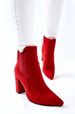 Boto Damskie Zamszowe Botki Na Słupku Czerwone Kastren