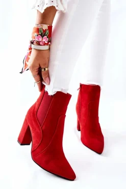 Boto Damskie Zamszowe Botki Na Słupku Czerwone Kastren