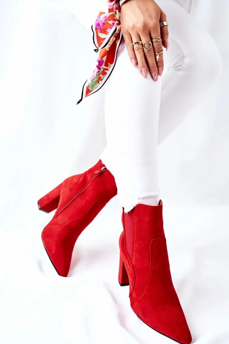 Boto Damskie Zamszowe Botki Na Słupku Czerwone Kastren