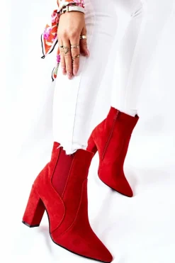 Boto Damskie Zamszowe Botki Na Słupku Czerwone Kastren