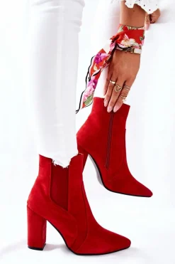 Boto Damskie Zamszowe Botki Na Słupku Czerwone Kastren
