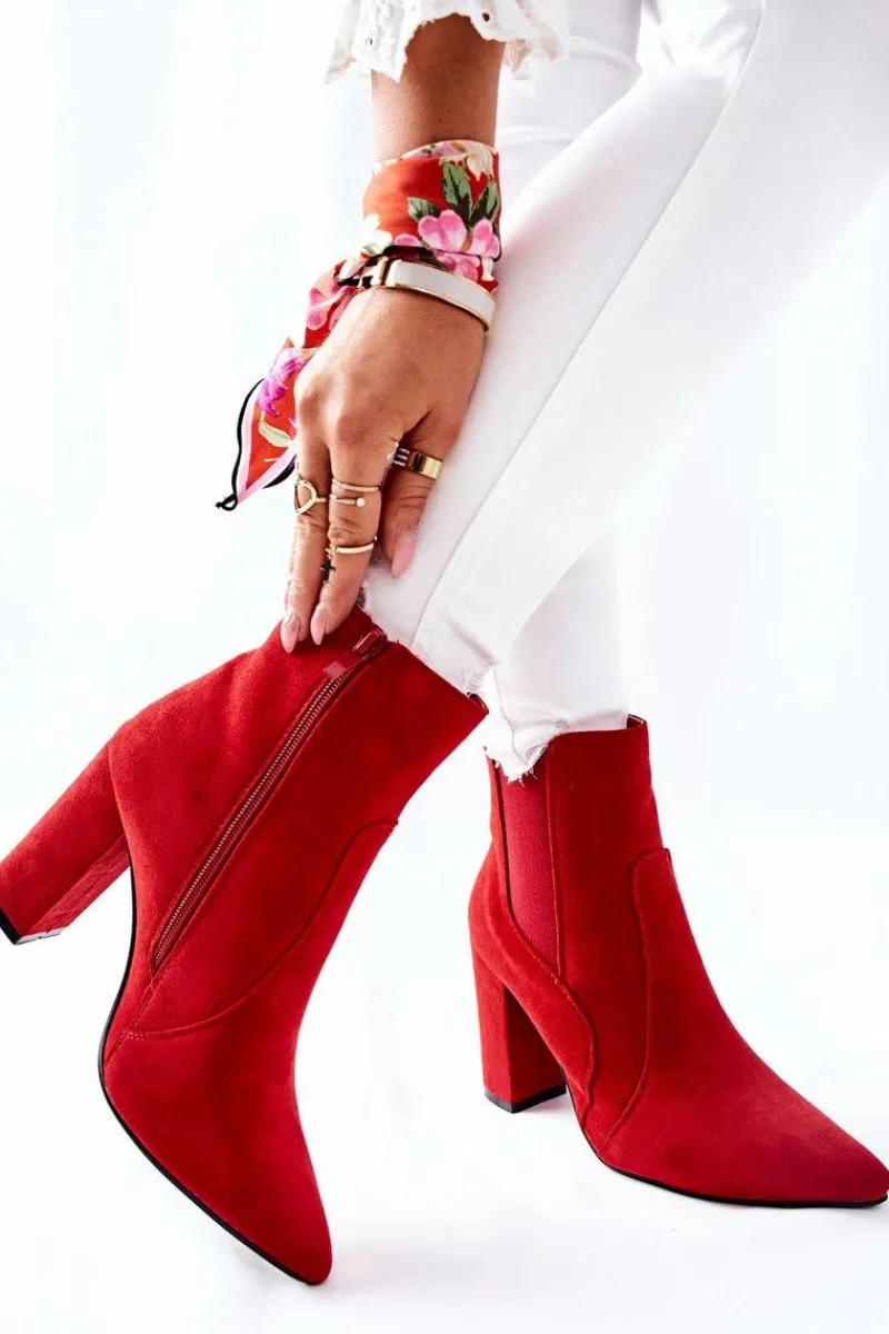 Boto Damskie Zamszowe Botki Na Słupku Czerwone Kastren