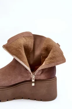 Sale Damskie Zamszowe Botki Na Masywnej Platformie Ciemnobeżowe Lemar Savira Damskie Botki Na Koturnie|Botki Zimowe Damskie