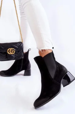 Boto Damskie Zamszowe Botki Na Obcasie Czarne Lemar Berit