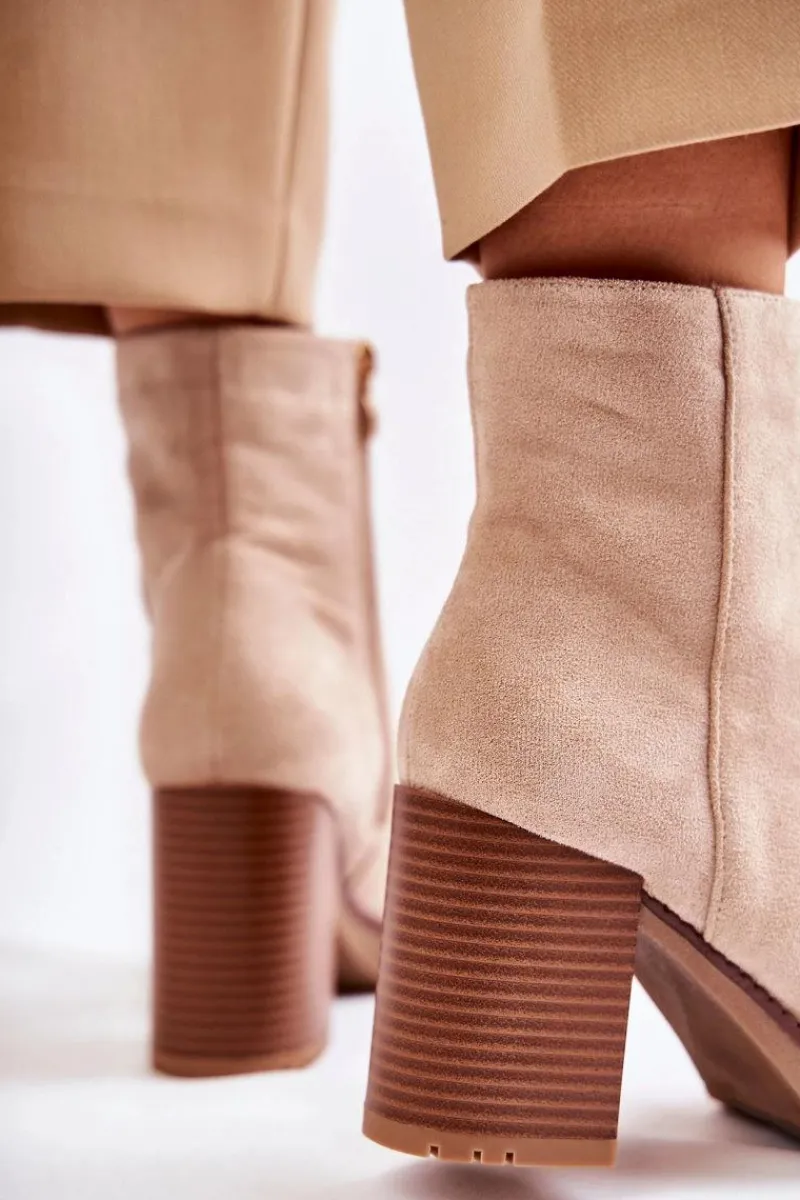 Botki Na Słupku|Brązowe I Beżowe Botki>Boto Damskie Zamszowe Botki Na Słupku Z Suwakiem Beżowe Odette