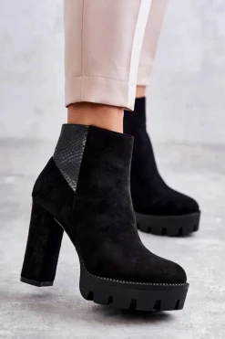 Outlet Boto Damskie Zamszowe Botki Na Obcasie Czarne Maricruz