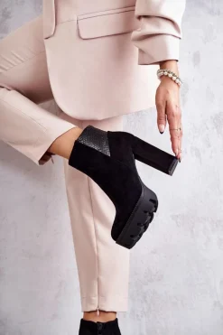 Outlet Boto Damskie Zamszowe Botki Na Obcasie Czarne Maricruz