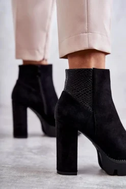 Outlet Boto Damskie Zamszowe Botki Na Obcasie Czarne Maricruz