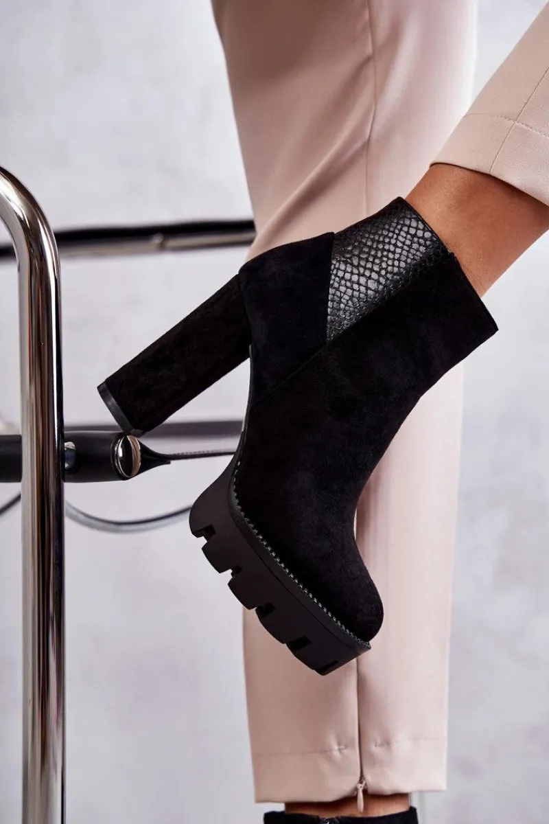 Outlet Boto Damskie Zamszowe Botki Na Obcasie Czarne Maricruz