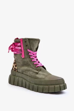 Best Damskie Zamszowe Botki Na Platformie Zielone Raftera Damskie Botki Sznurowane|Botki Płaskie