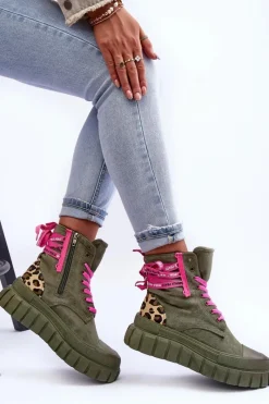 Best Damskie Zamszowe Botki Na Platformie Zielone Raftera Damskie Botki Sznurowane|Botki Płaskie