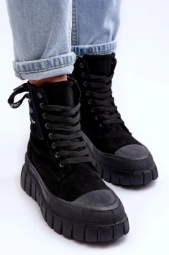 Online Damskie Zamszowe Botki Na Platformie Czarne Raftera Damskie Botki Sznurowane|Czarne Botki