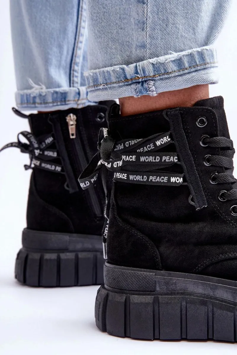 Online Damskie Zamszowe Botki Na Platformie Czarne Raftera Damskie Botki Sznurowane|Czarne Botki