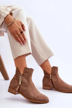 Buty damskie Vinceza Damskie Zamszowe Botki Na Suwak Beżowe Belliano