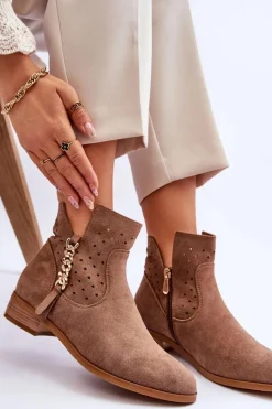 Buty damskie Vinceza Damskie Zamszowe Botki Na Suwak Beżowe Belliano