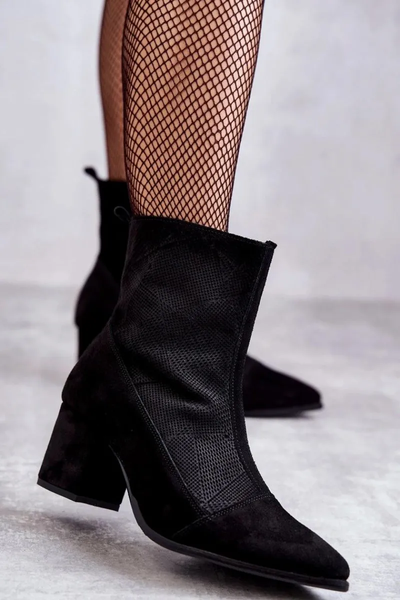 Botki Na Słupku|Czarne Botki>Boto Damskie Zamszowe Botki Na Obcasie Nicole 2757 Czarne