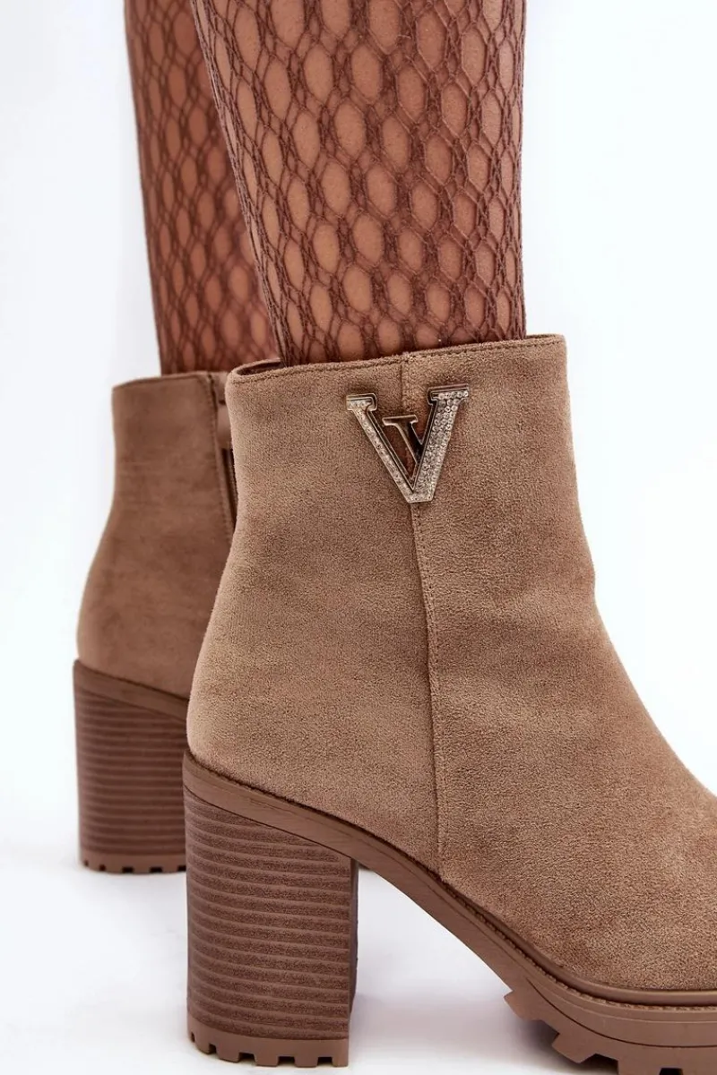 Botki Wiosenne|Botki Ocieplane>Boto Damskie Zamszowe Botki Na Słupku Z Ozdobą Beżowe Strong Beżowy