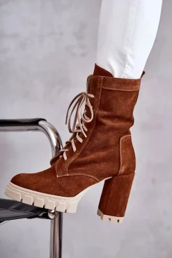 Sale Boto Damskie Zamszowe Botki Na Platformie Brązowe Edna Brązowy