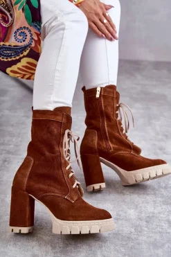 Sale Boto Damskie Zamszowe Botki Na Platformie Brązowe Edna Brązowy