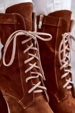 Sale Boto Damskie Zamszowe Botki Na Platformie Brązowe Edna Brązowy