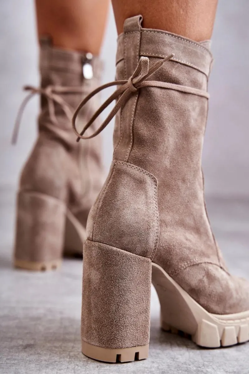 New Boto Damskie Zamszowe Botki Na Platformie Beżowe Edna