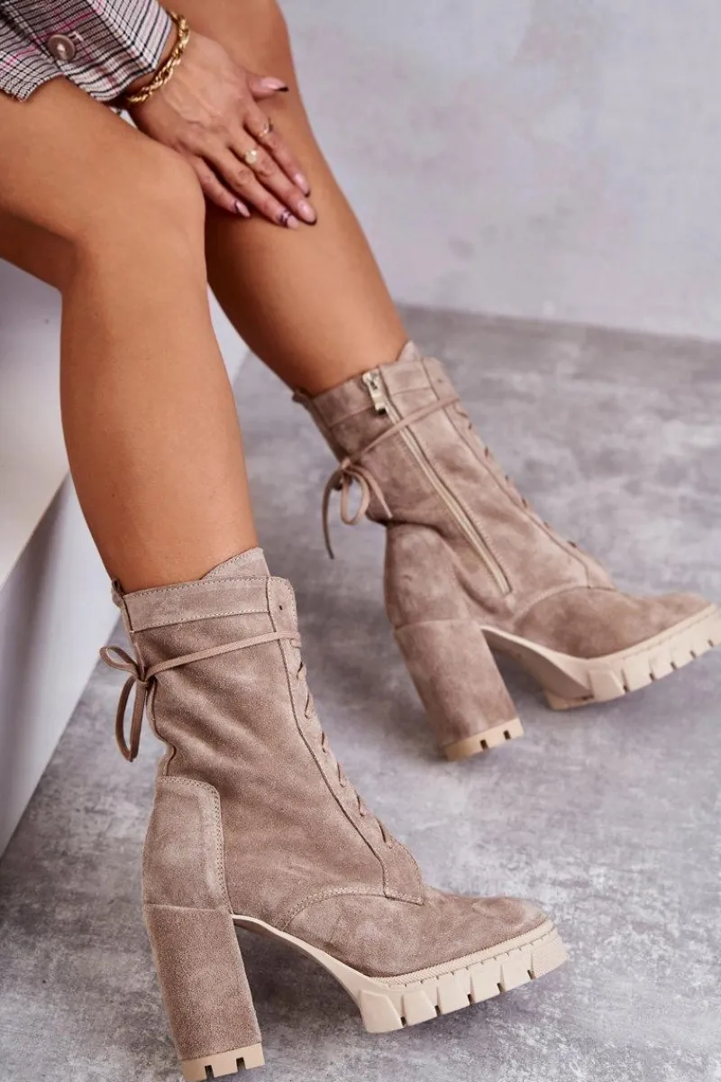 New Boto Damskie Zamszowe Botki Na Platformie Beżowe Edna