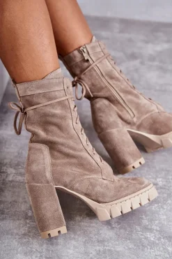 New Boto Damskie Zamszowe Botki Na Platformie Beżowe Edna