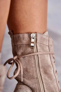 New Boto Damskie Zamszowe Botki Na Platformie Beżowe Edna