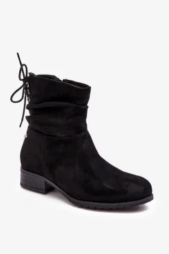 Botki Ocieplane|Czarne Botki>Evento Damskie Zamszowe Botki Na Płaskim Obcasie Czarne Keresa