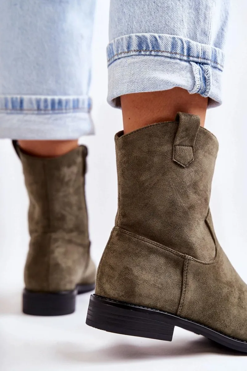 Outlet Damskie buty S.Barski Damskie Zamszowe Botki Na Płaskim Obcasie Zielone Fiorenz