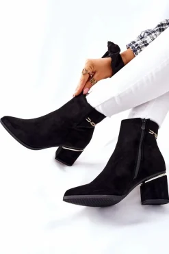 Online Boto Damskie Zamszowe Botki Na Słupku Czarne One Step