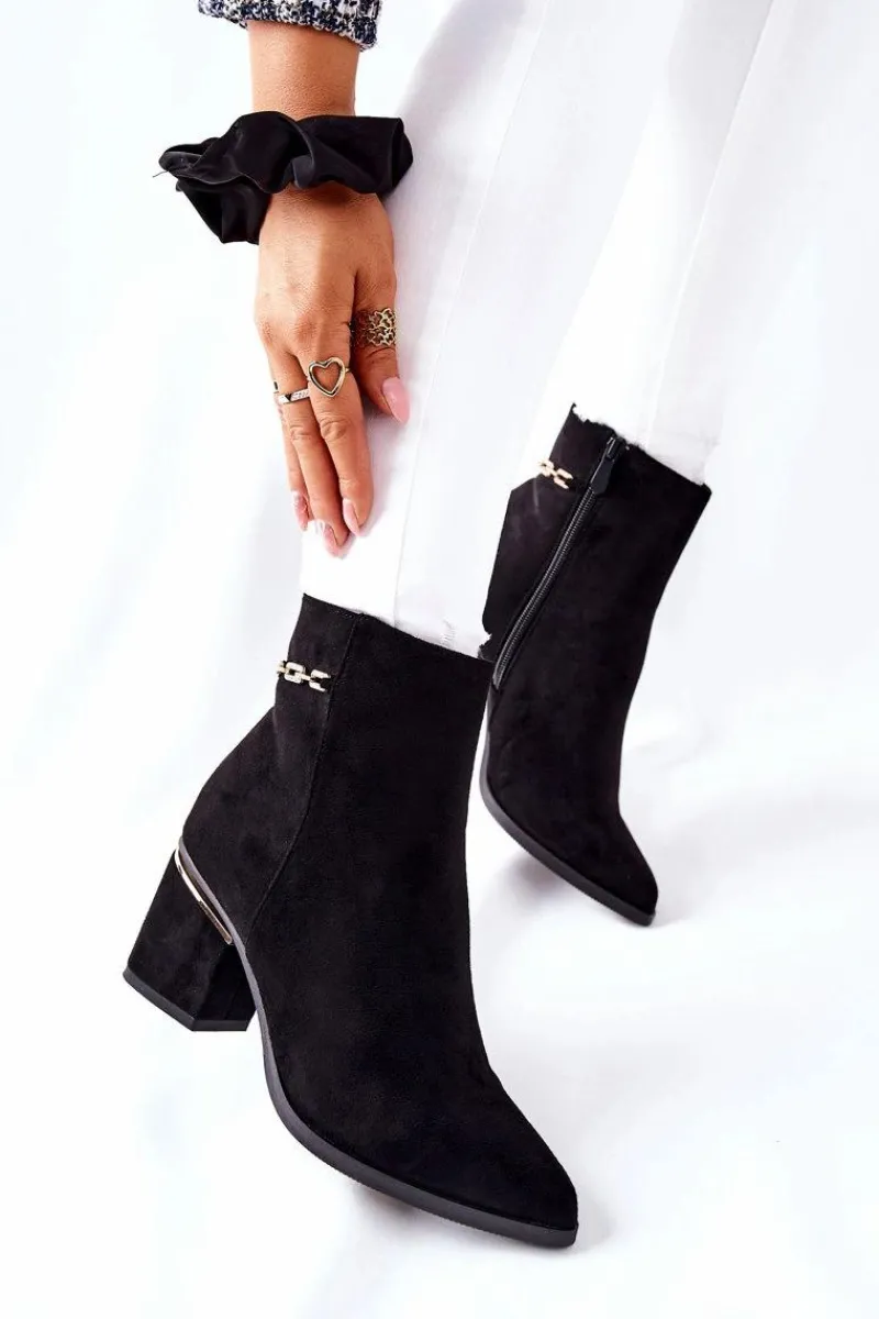 Online Boto Damskie Zamszowe Botki Na Słupku Czarne One Step