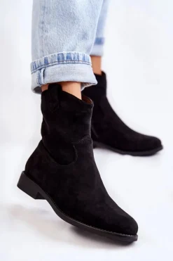 Online Damskie Zamszowe Botki Na Płaskim Obcasie Czarne Fiorenz Damskie Botki Wiosenne|Czarne Botki
