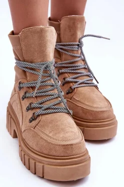 Botki Sznurowane|Brązowe I Beżowe Botki>Boto Damskie Zamszowe Botki Sznurowane Ciemnobeżowe Acorn