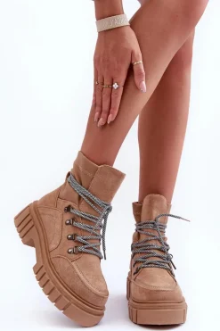 Botki Sznurowane|Brązowe I Beżowe Botki><noscript><img width=