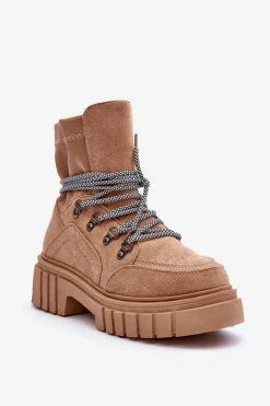 Botki Sznurowane|Brązowe I Beżowe Botki><noscript><img width=