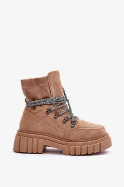 Botki Sznurowane|Brązowe I Beżowe Botki><noscript><img width=