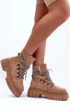 Botki Sznurowane|Brązowe I Beżowe Botki><noscript><img width=