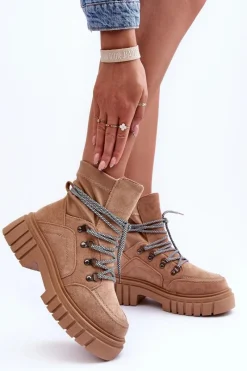 Botki Sznurowane|Brązowe I Beżowe Botki><noscript><img width=