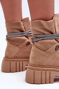 Botki Sznurowane|Brązowe I Beżowe Botki><noscript><img width=