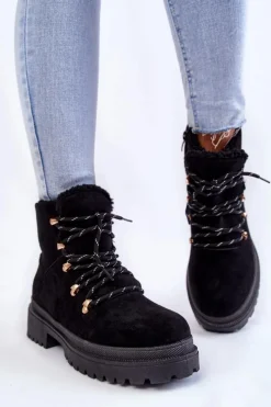Damskie Trapery|Botki Sznurowane>Boto Damskie Zamszowe Botki Trapery Czarne Bellita