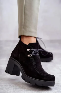 Botki Wiosenne|Botki Ocieplane></noscript>Boto Damskie Zamszowe Botki Wiązane Czarne Lemar Marianne