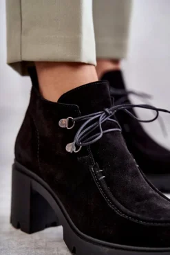 Botki Wiosenne|Botki Ocieplane></noscript>Boto Damskie Zamszowe Botki Wiązane Czarne Lemar Marianne
