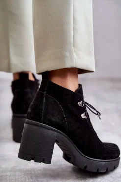 Botki Wiosenne|Botki Ocieplane></noscript>Boto Damskie Zamszowe Botki Wiązane Czarne Lemar Marianne