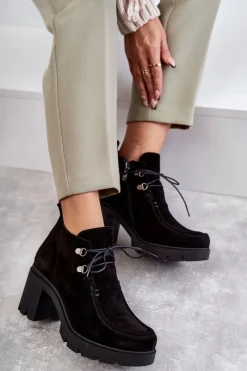 Botki Wiosenne|Botki Ocieplane></noscript>Boto Damskie Zamszowe Botki Wiązane Czarne Lemar Marianne