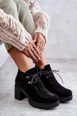 Botki Wiosenne|Botki Ocieplane></noscript>Boto Damskie Zamszowe Botki Wiązane Czarne Lemar Marianne