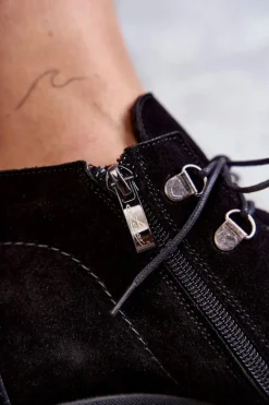 Botki Wiosenne|Botki Ocieplane></noscript>Boto Damskie Zamszowe Botki Wiązane Czarne Lemar Marianne