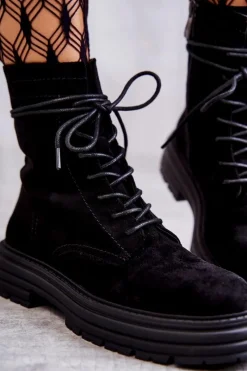 Botki Sznurowane|Czarne Botki><noscript><img width=