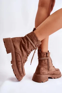 Online Damskie Zamszowe Botki Wiązane Brązowe Vanita Damskie Botki Ocieplane|Botki Sznurowane