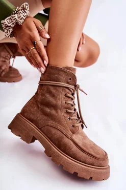 Online Damskie Zamszowe Botki Wiązane Brązowe Vanita Damskie Botki Ocieplane|Botki Sznurowane